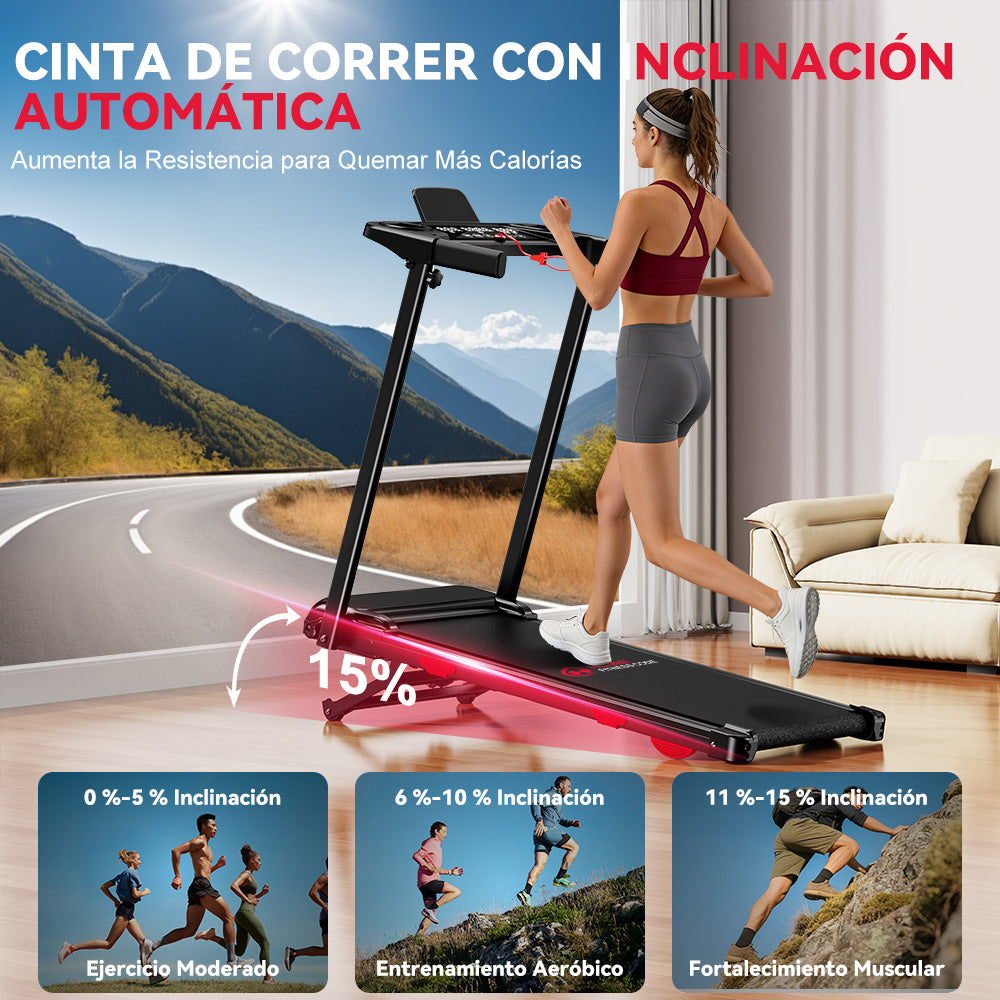 Cinta de Correr Plegable Q5 con Inclinación, Motor sin Escobillas, Velocidad 1-12KM/H