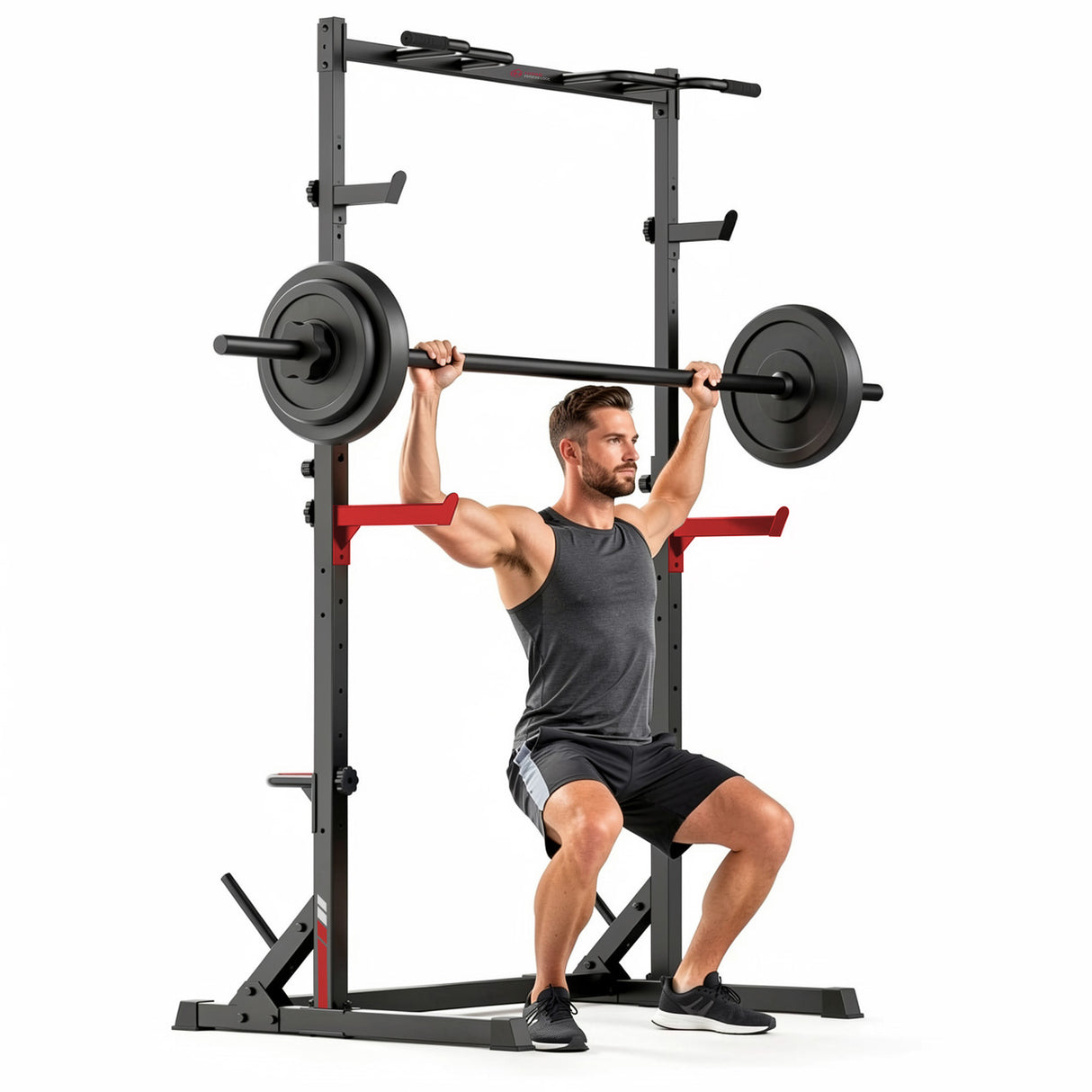 Sentadilla con Medio Rack con Barra de Dominadas