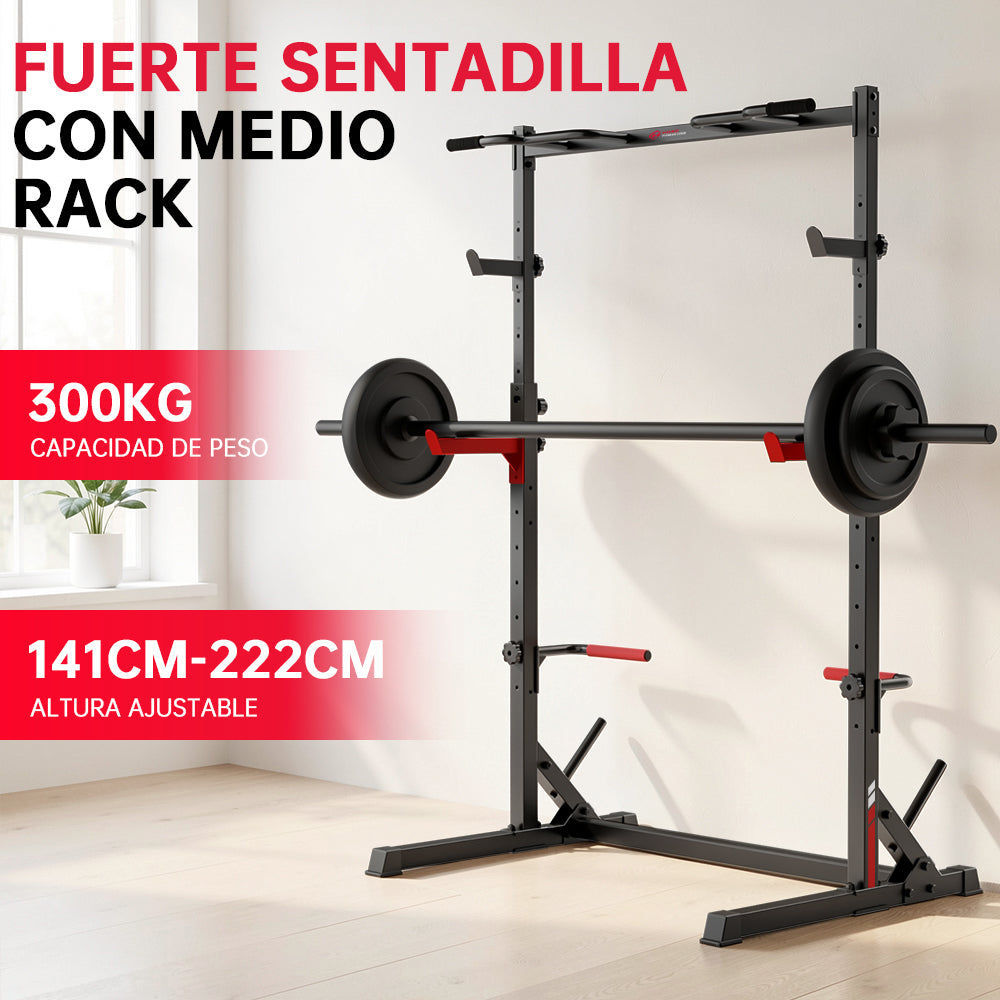 Sentadilla con Medio Rack con Barra de Dominadas