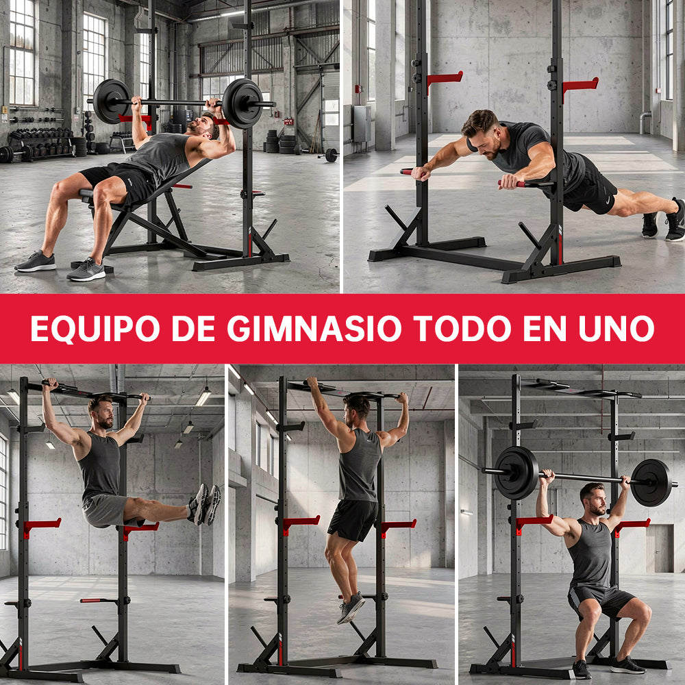 Sentadilla con Medio Rack con Barra de Dominadas